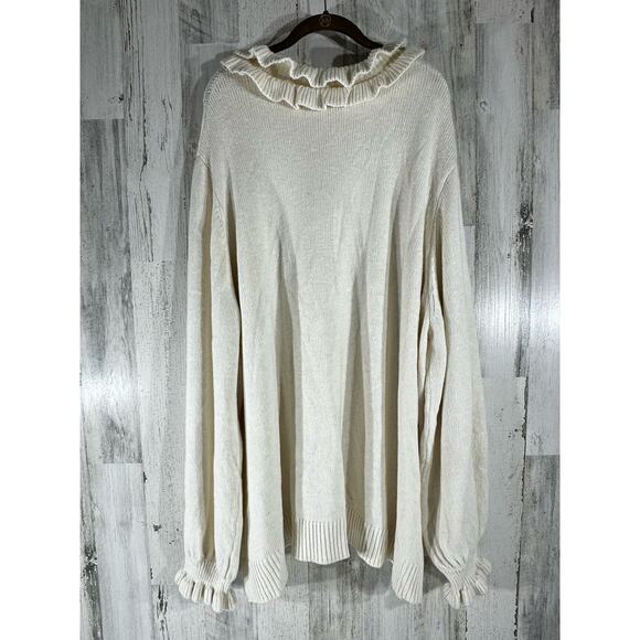 Studio Park X Shaun Killinger Ruffle Neck Wrist Sweater Size 5X Cream Ivory - Picture 3 of 8